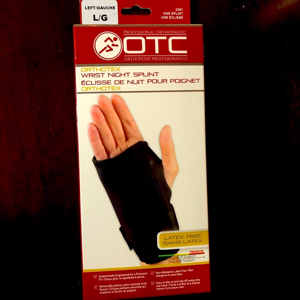 Left Night wrist splint, quality fabric and support. 2 adjustable Velcro straps